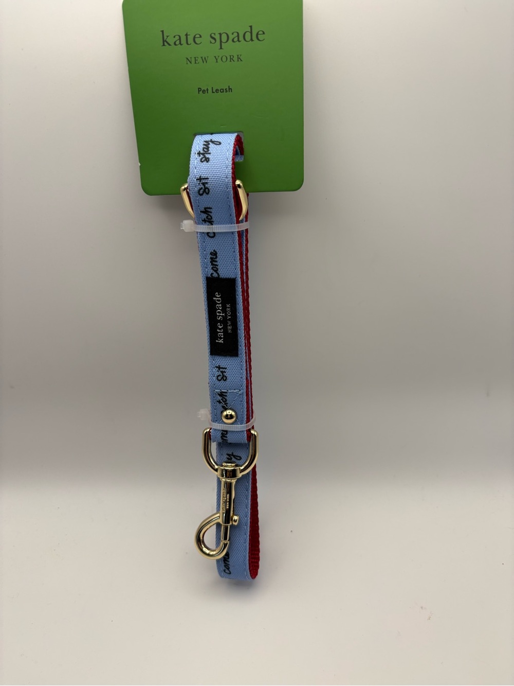 Kate Spade New York Light Blue and Red Pet Leash with Gold Hardware, 54”Long